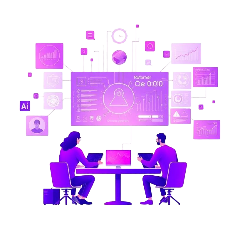 Team collaborating with AI